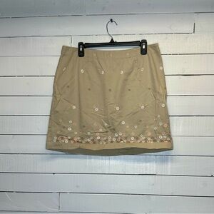 Vintage Floral Embroidered Tan Skirt